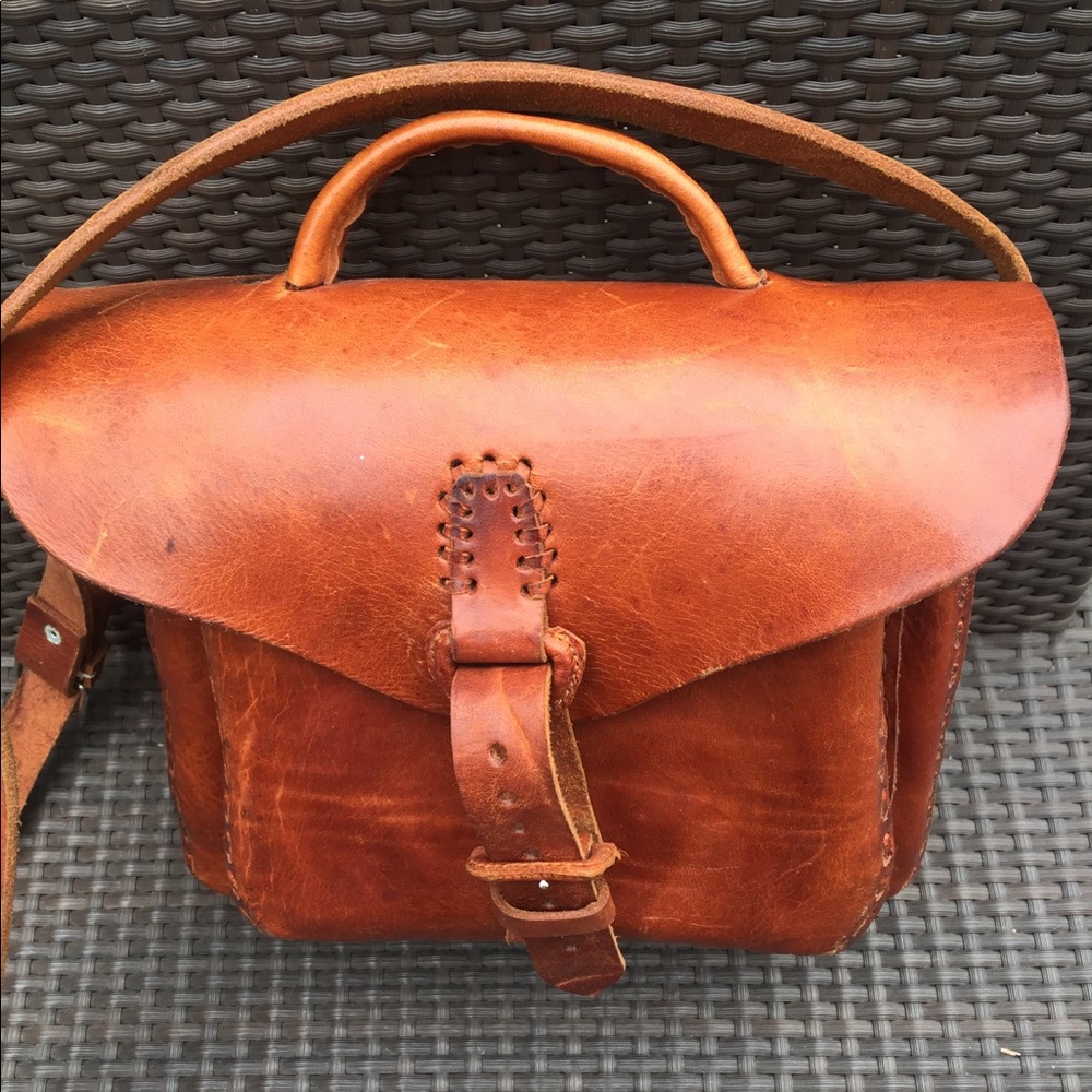 Vintage Brown Leather Crossbody Bag Fall Boho